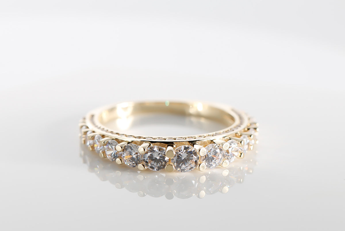 Band Ring cz, 14K Solid Yellow Gold