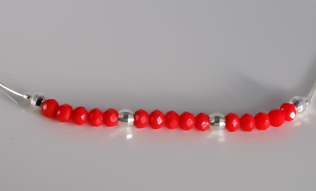 Red & Silver Beaded Bracelet, 925 Sterling Silver