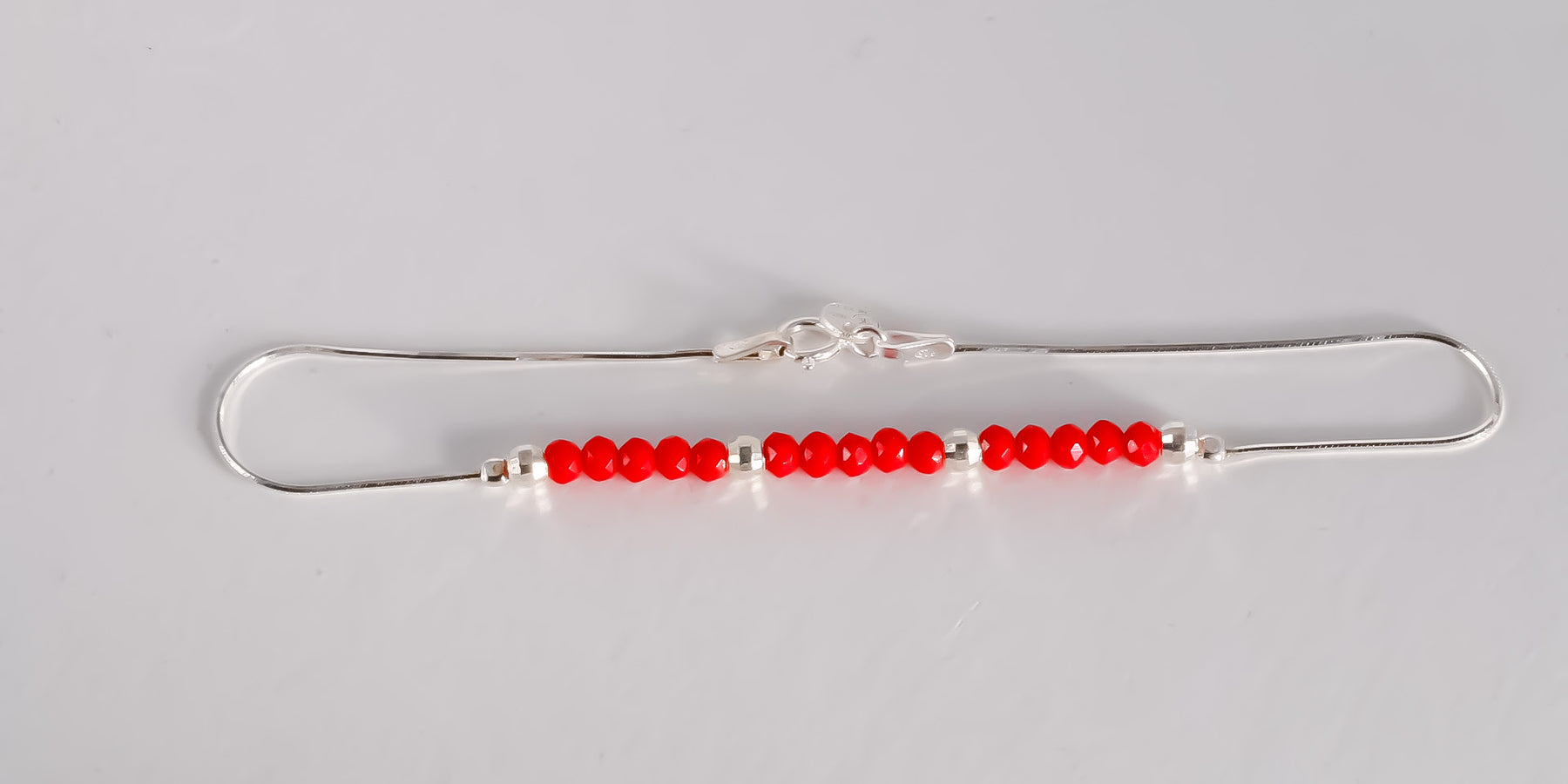 Red & Silver Beaded Bracelet, 925 Sterling Silver