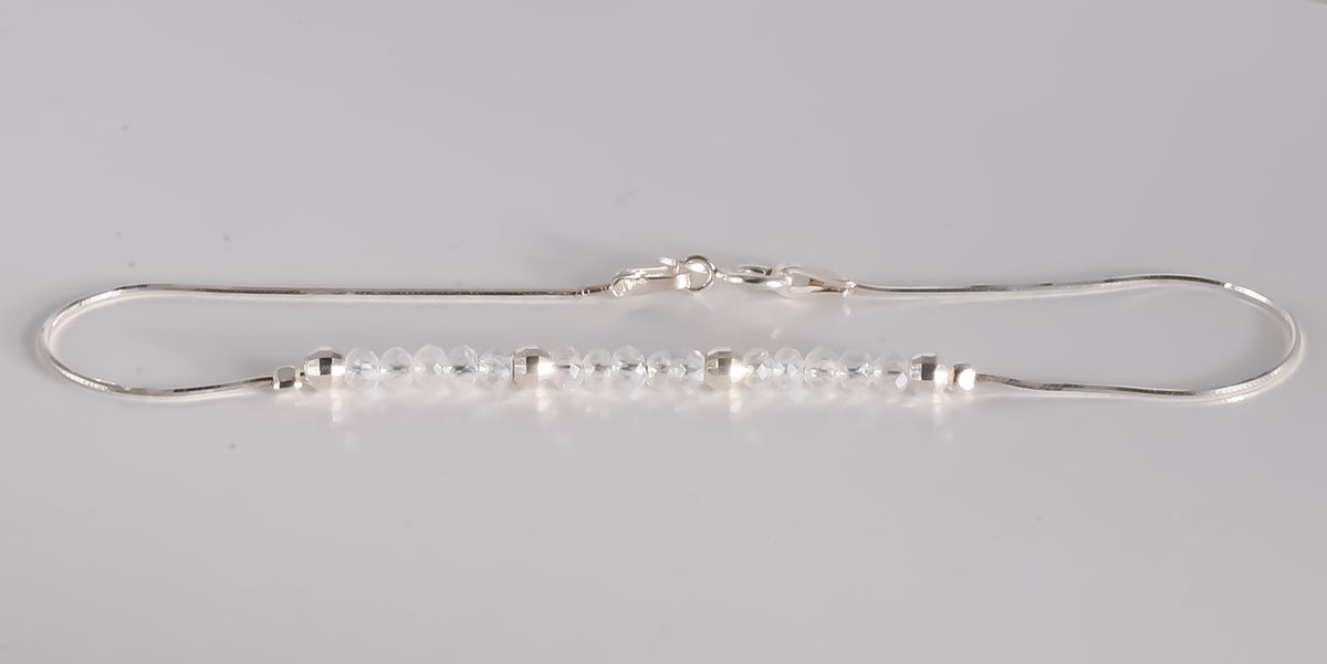 Clear & Silver Beaded Bracelet, 925 Sterling Silver