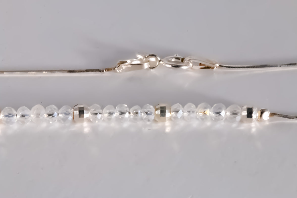 Clear & Silver Beaded Bracelet, 925 Sterling Silver