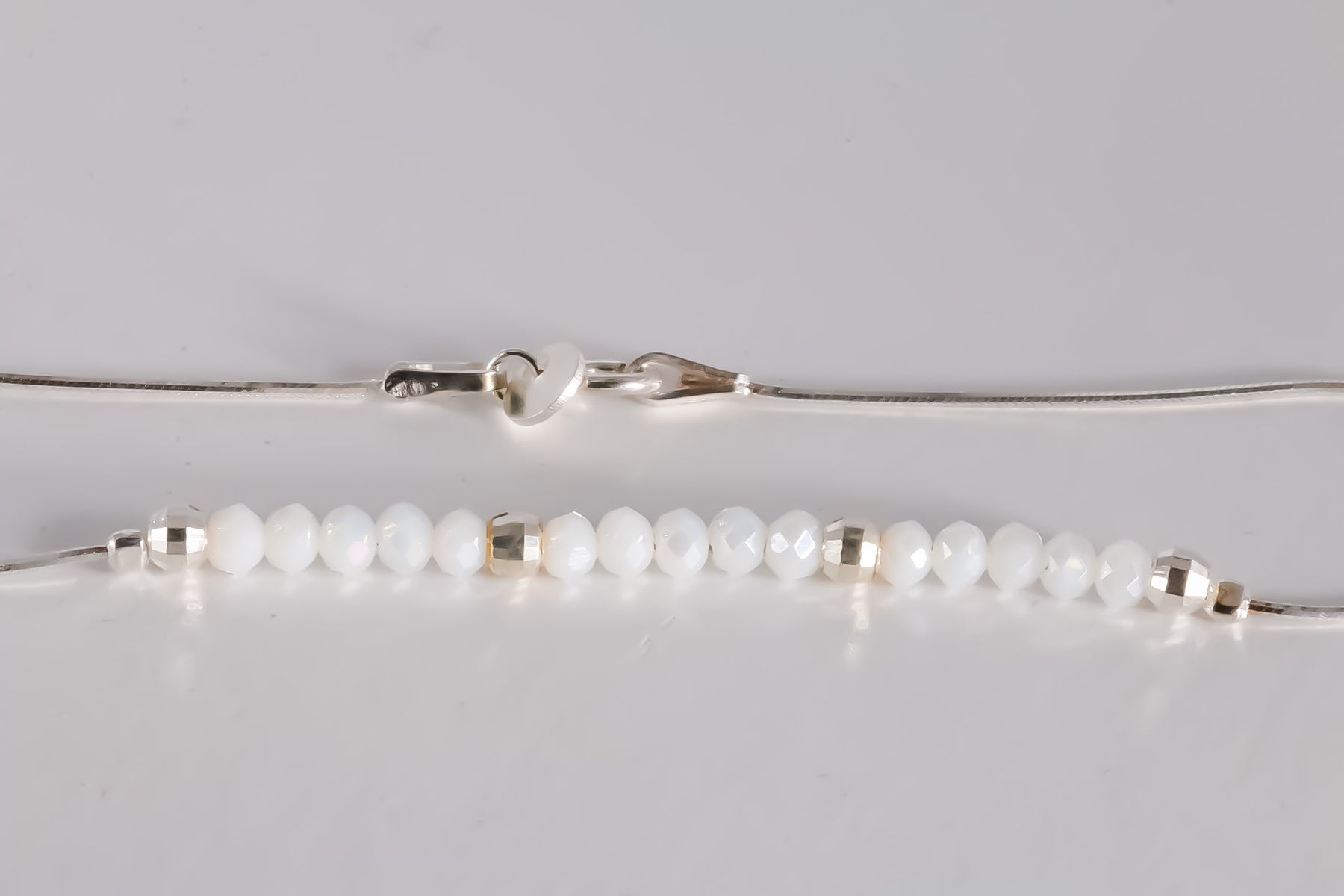 White & Silver Beaded Bracelet, 925 Sterling Silver