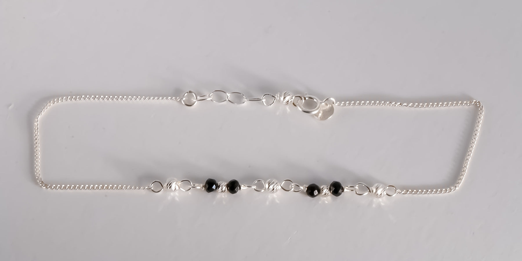 Black & Silver beaded Bracelet, 925 Sterling Silver