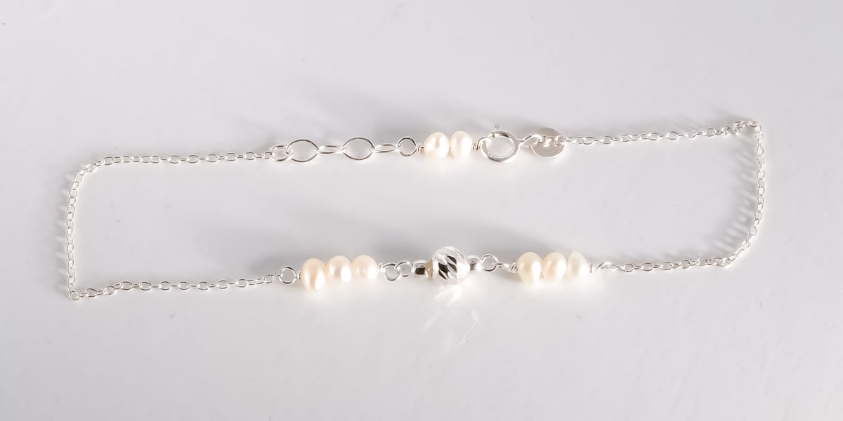 Pearl Beaded Bracelet, 925 Sterling Silver