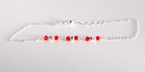 Red Beaded Bracelet, 925 Sterling Silver