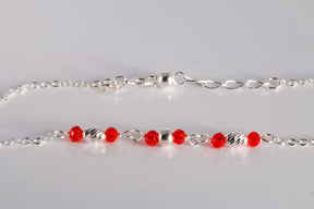 Red Beaded Bracelet, 925 Sterling Silver