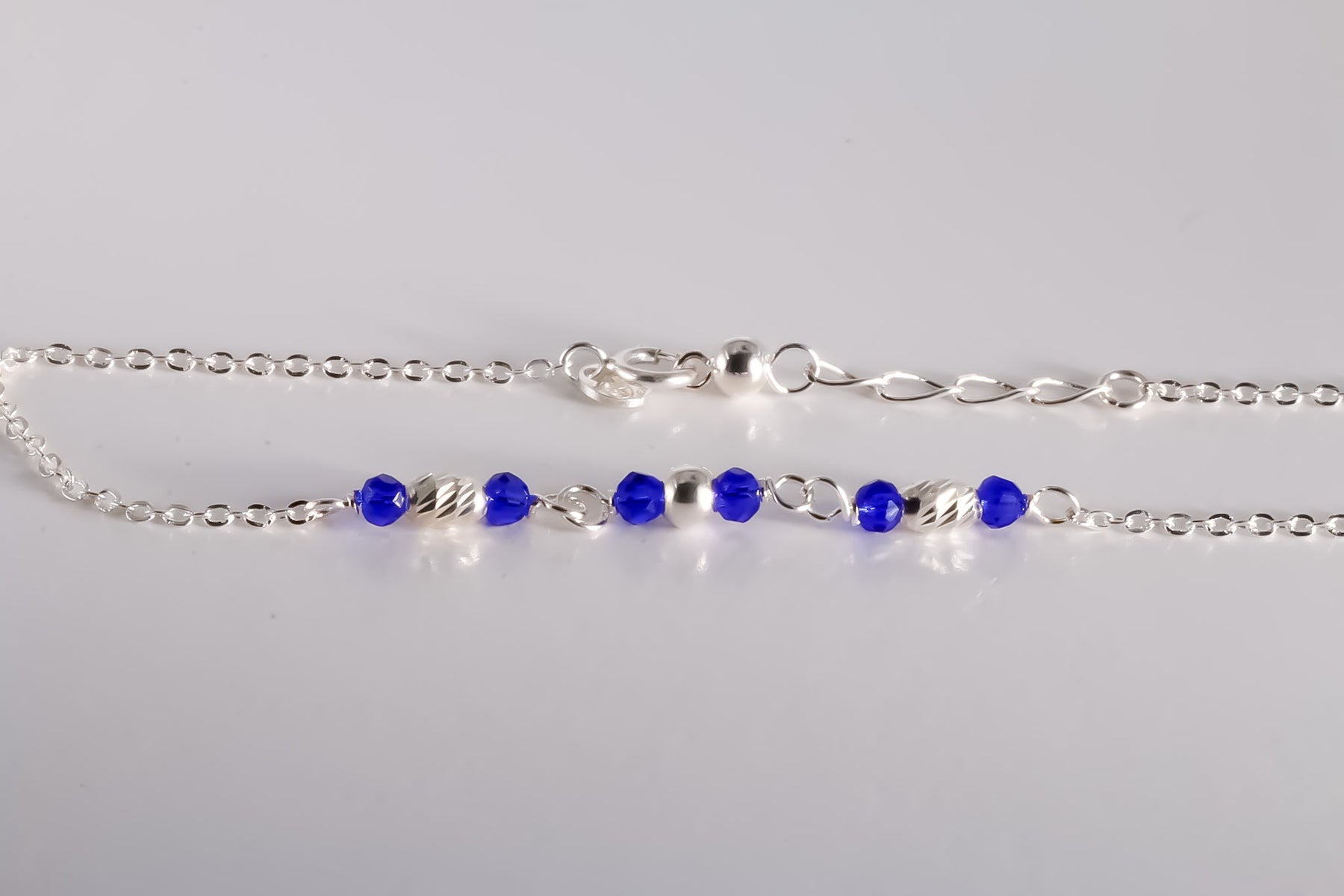 Blue Sapphire Beaded Bracelet, 925 Sterling Silver