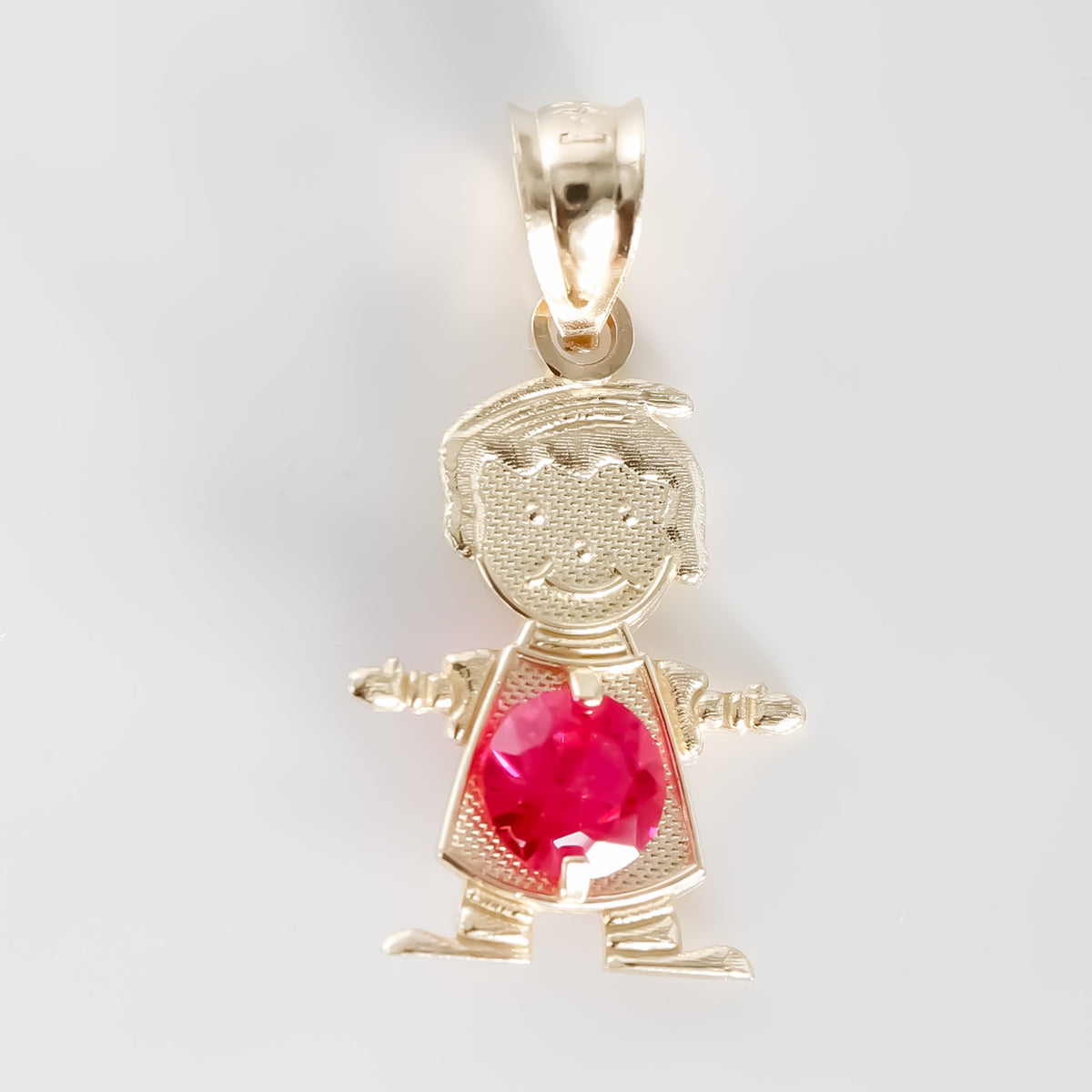 Boy Pendant with red cz, 14K Solid Yellow Gold