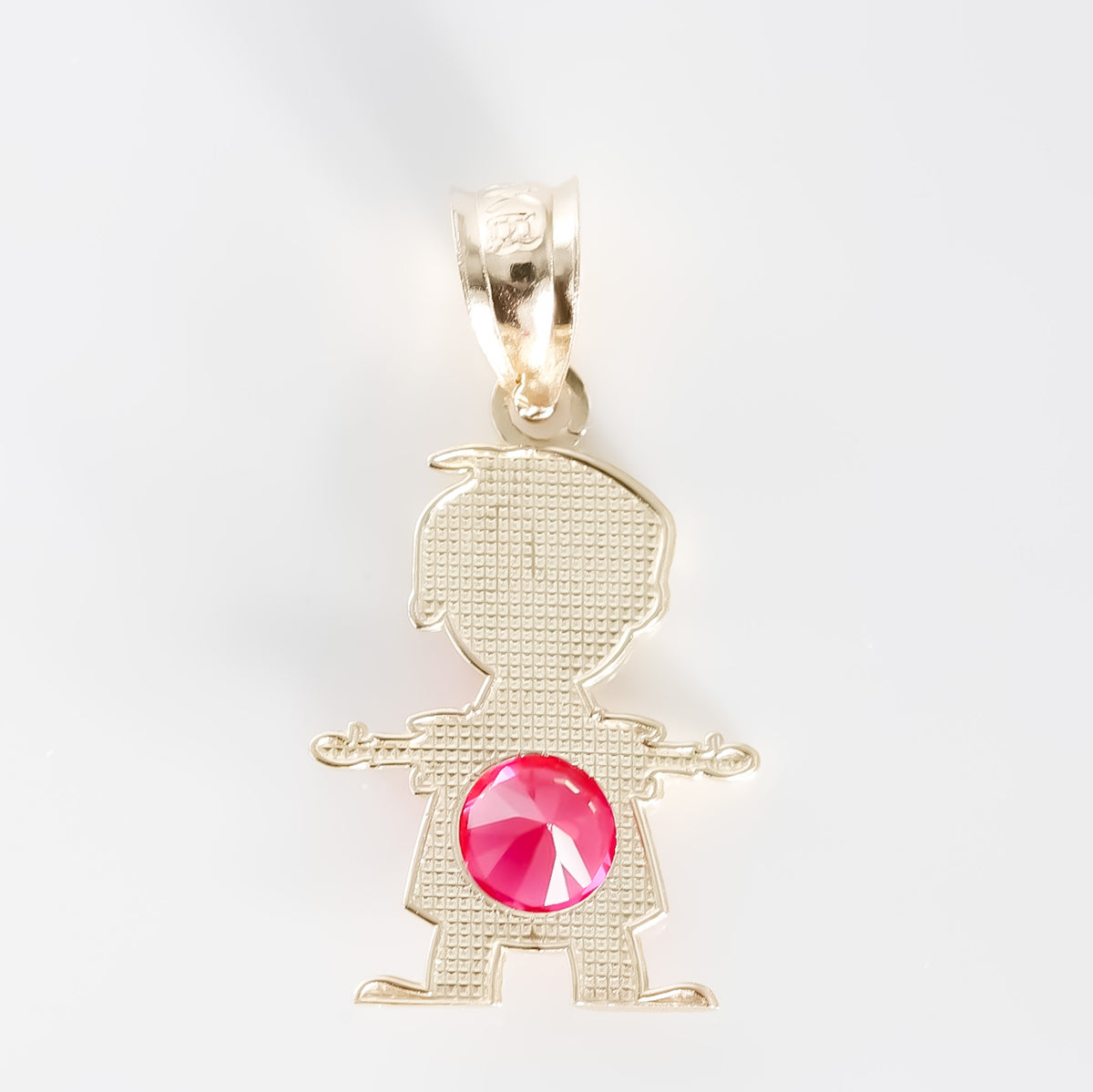 Boy Pendant with red cz, 14K Solid Yellow Gold