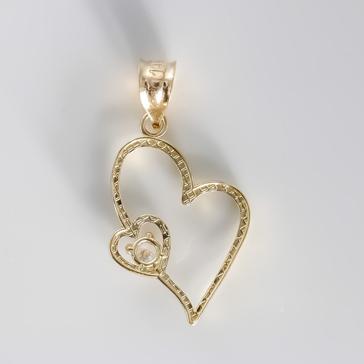 Hearts Pendant cz, 14K Solid Yellow Gold