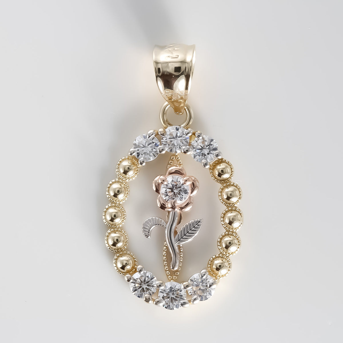 Flower 16mm Pendant, 14K tri-color Solid Gold