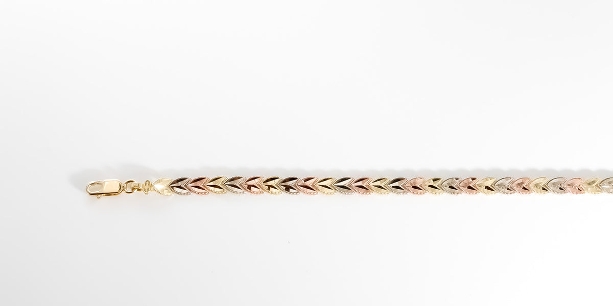 Tri-color Leaf Bracelet, 14K Solid Gold