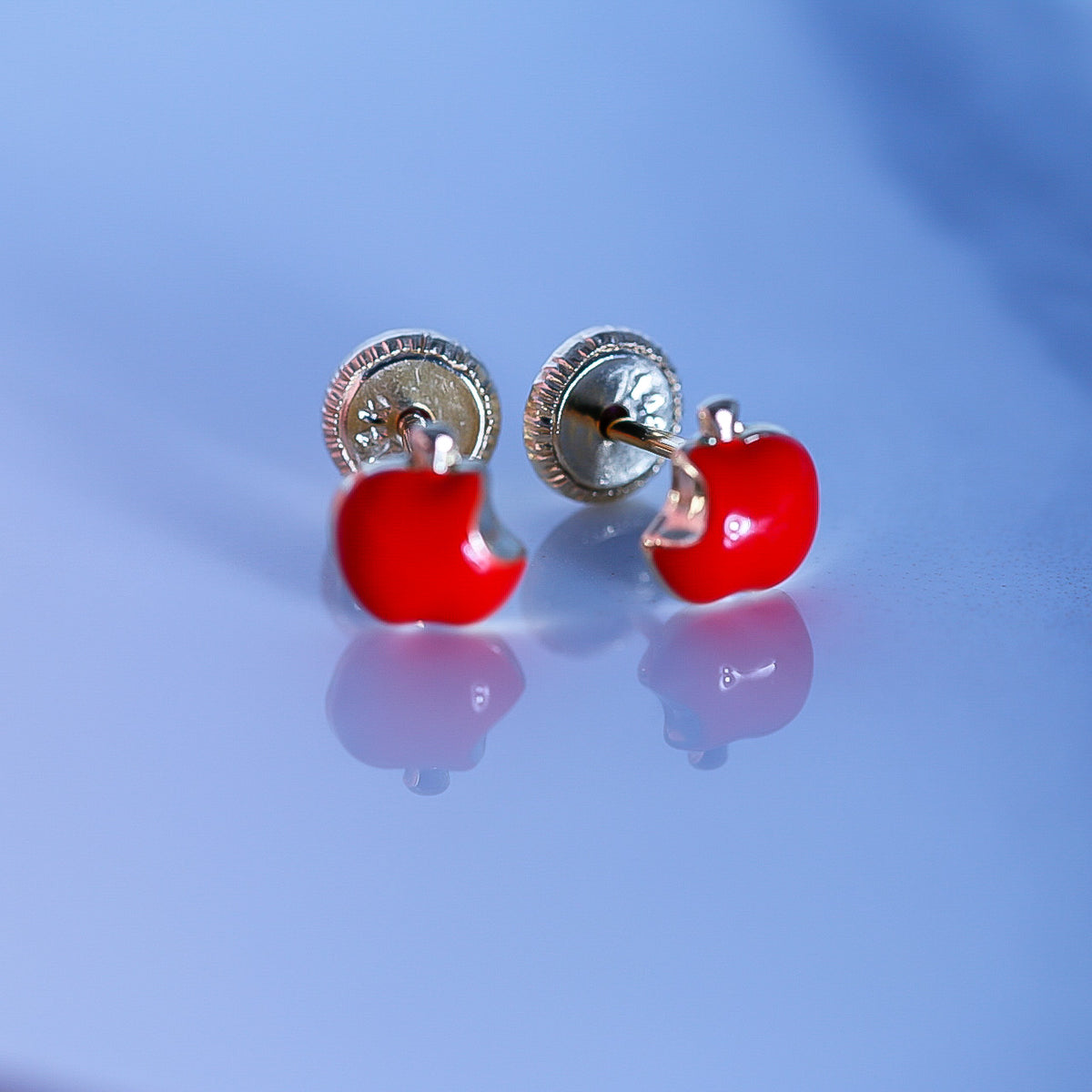 Red Apple Studs, 14k Solid Yellow Gold Earrings