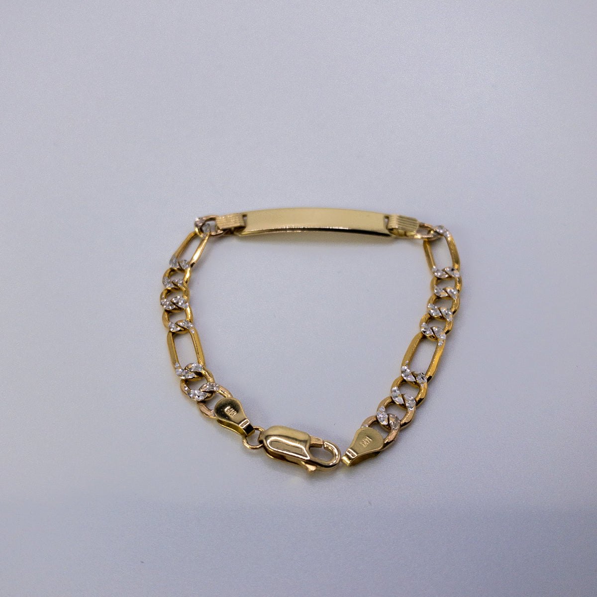 Figaro Pave ID Bracelet, 14K Solid Yellow Gold